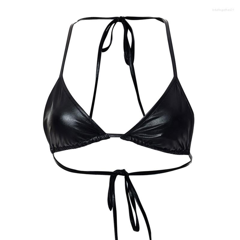 

Women's Swimwear Bikini Sexy Women Swimsuit Push Up Bandage PU Bodybuilding Tops, Black