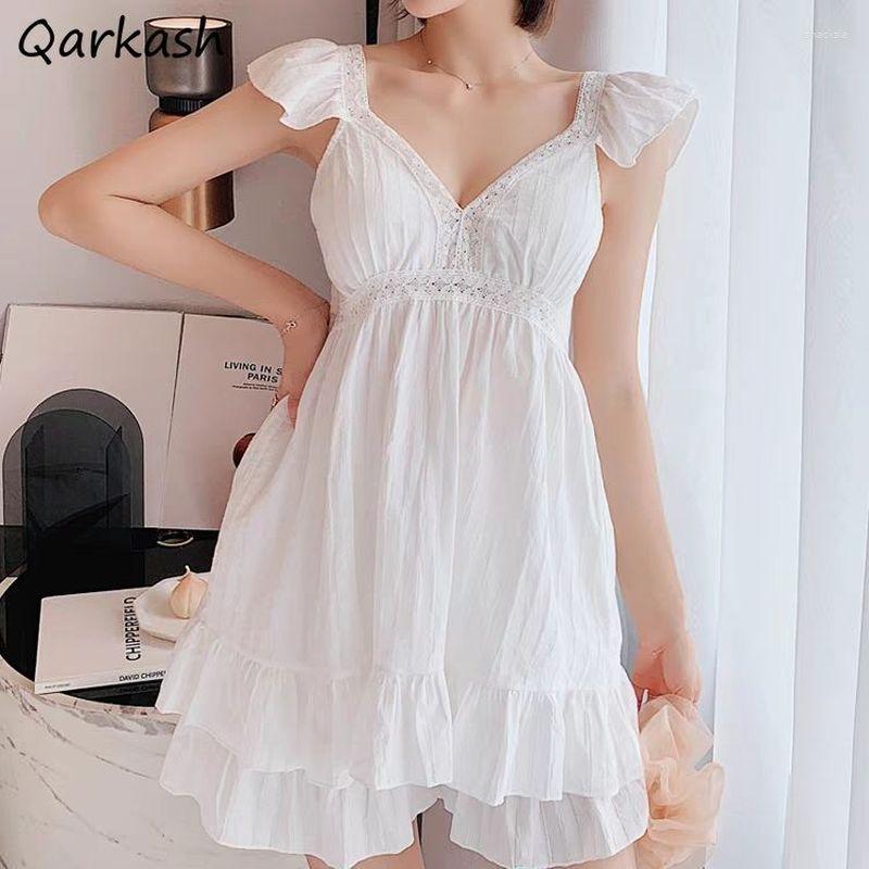 

Women' Sleepwear Pajama Sets Women Pink Sexy Summer Ruffles Aesthetic Female Solid Romantic Prince Lovely Loose Thin Harajuku Basic Ins, White