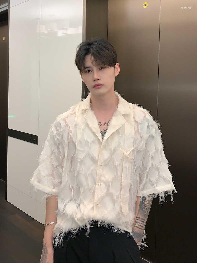 

Men's Casual Shirts Er0463 Fashion Men's 2023 Runway Luxury European Design Party Style Clothing, Beige