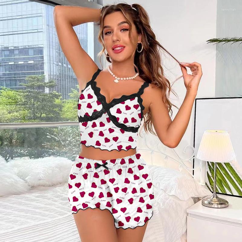 

Women' Sleepwear Summer Pajamas Set For Women Sexy Lace V Neck Suits With Shorts Cute Underwear Soft Nightwear Sleeveless Home Clothes, Purple