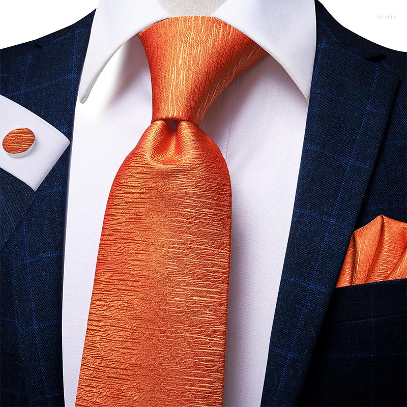 

Bow Ties Hi-Tie Necktie For Men Luxury Men's Tie Set Orange Solid Silk 8.5cm Large Fashion Hanky Cufflinks Wedding Quality