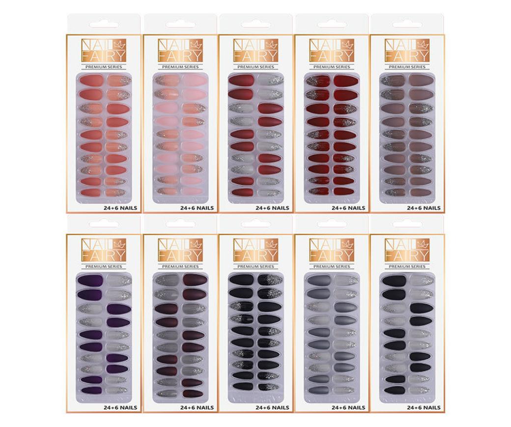 

False Nails trips 24pcs pointed sharp with Shiny Sequins glitter Nail Tips Fake Full Cover Finger Art9356730, Multi