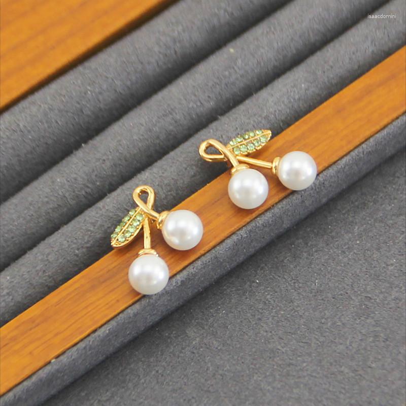 

Dangle Earrings Fashion Foreign Trade White Pearl Green Leaves Cherry