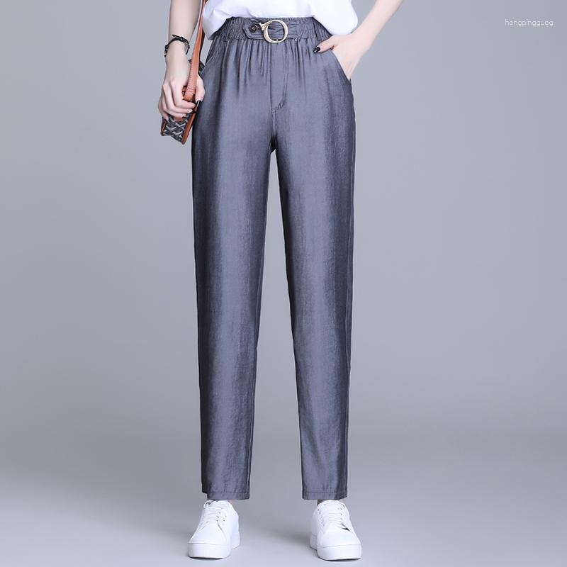 

Women's Pants Women Ice Silk Ankle-Length High Waist Long 2023 Soft Comfort Casual Spring Slacks Female Trousers Solid Drawstring Pant, Light bule