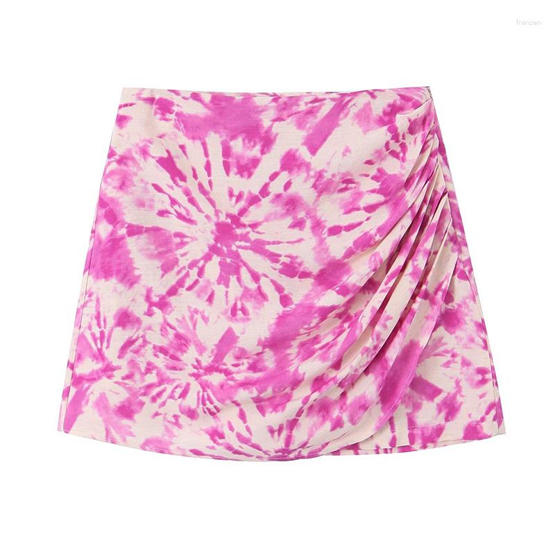 

Women's Shorts Summer Women Vintage High Waist Side Pleats Casual Tie Dye, As picture