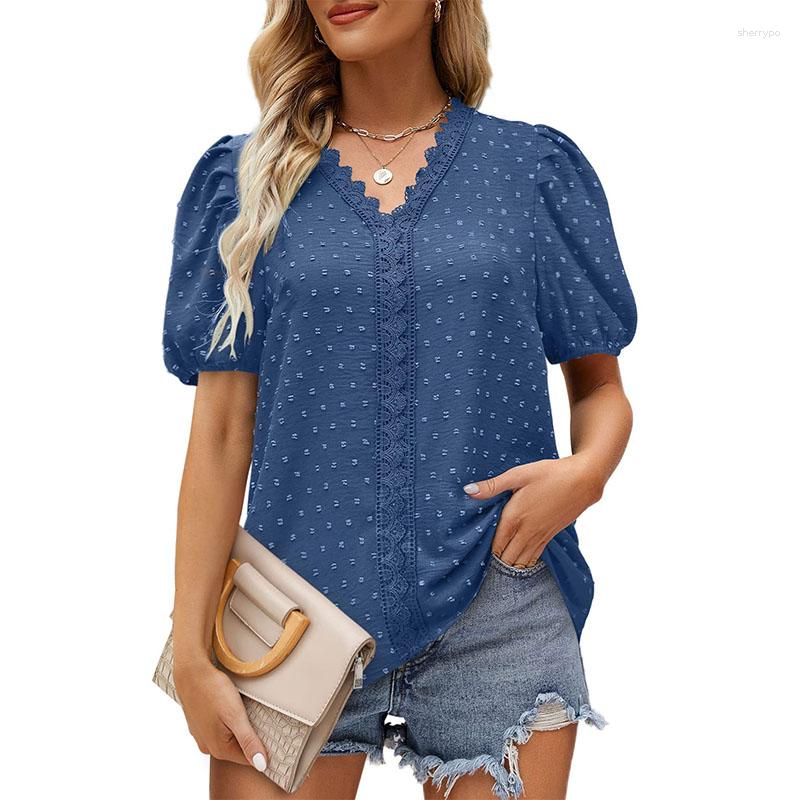 

Women's Blouses Solid Color Loose Lace For Women Fashion 2023 Summer Vintage Women's V-Neck Shirts And Elegant Youth Female Tops, Qu049-6