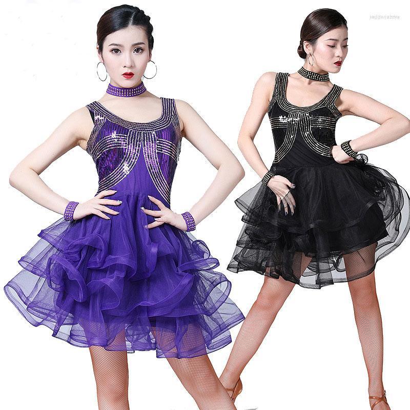 

Stage Wear Shiny Sequin Latin Dance Dress For Women Performance Costume Sexy Jazz Cha-cha Ballroom Costumes, Black