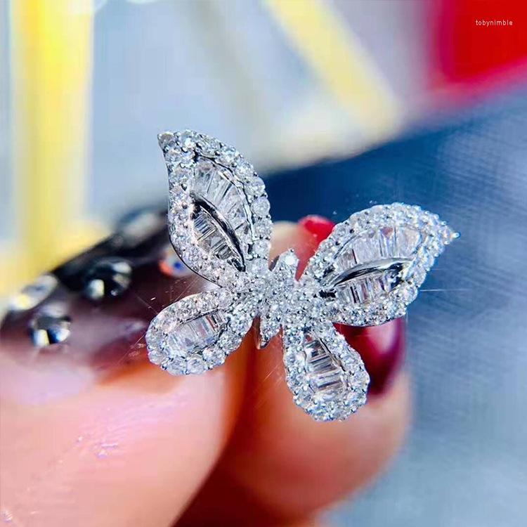 

Cluster Rings Arrival Animal Butterfly Crystal Ring Silver Color Dazzling Full Big Zircon Twist For Women Anel Love