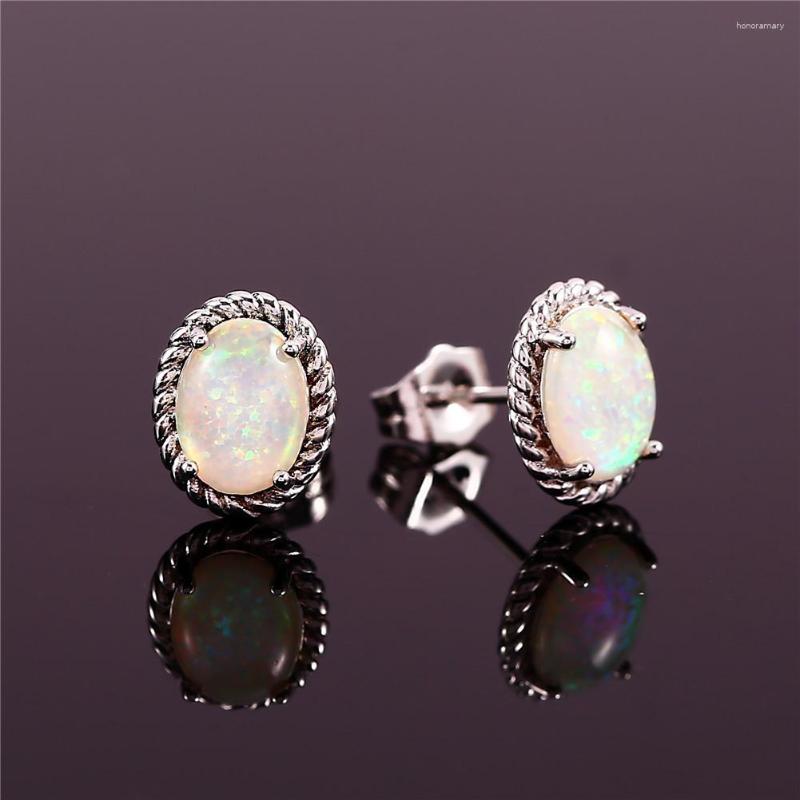 

Stud Earrings Cute Female White Blue Opal Stone Silver Color Wedding Vintage Bridal Small For Women