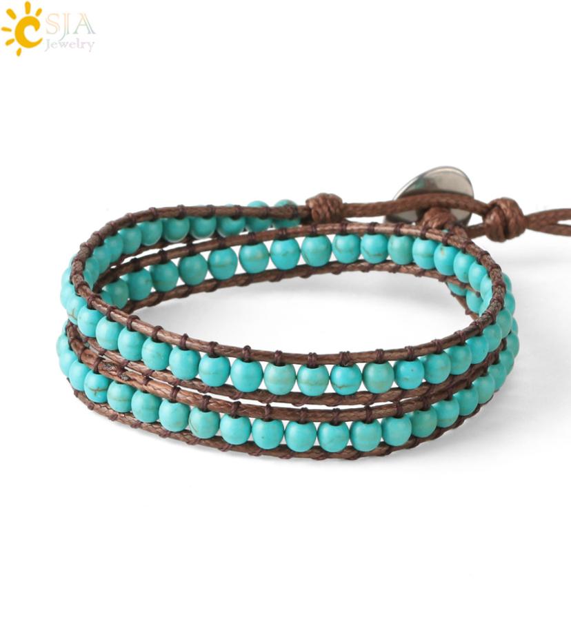 

Jewelry Accessories Fashion JewelryBracelets CSJA Green Turquoises Beaded Bracelet Bohemian Bracelets for Women Braided Handmade J3729151