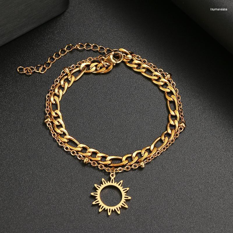 

Link Bracelets Chain Stainless Steel Bracelet Trendy Classic Sun Flower Pendant For Men Women Jewelry Party Friends Gift WeddingLink Raym22