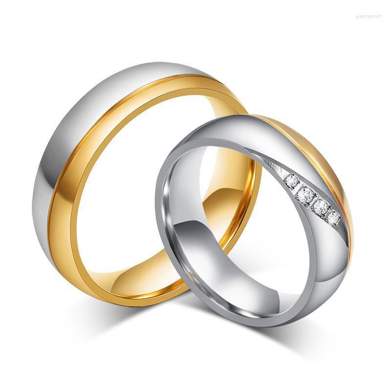 

Wedding Rings Fashion Gold Color Women Quality Stainless Steel Couple Ring Gift For Lovers Engagement Promise Utr8037