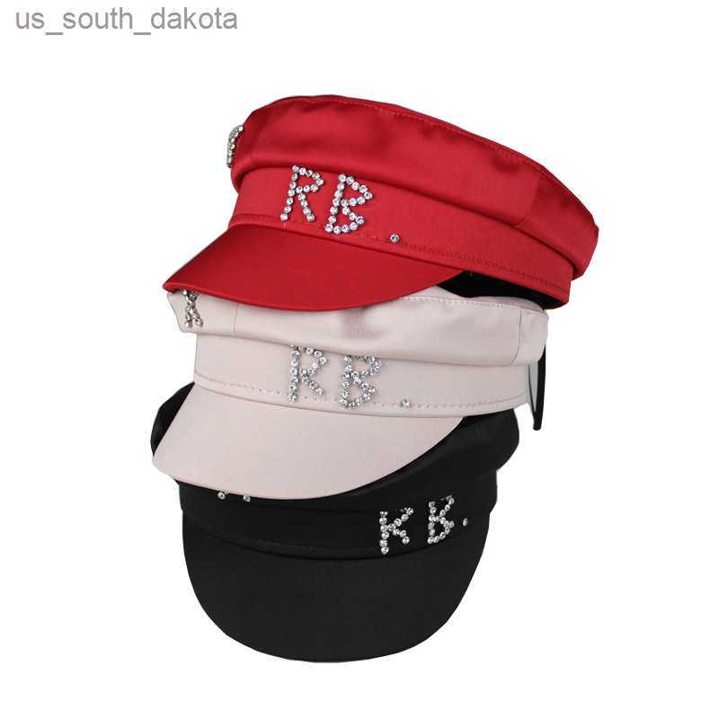 

Simple Rhinestone RB Hat Women Men Street Fashion Style Newsboy Hats Black Berets Flat Top Caps Men Drop Ship Cap L230523, Pink