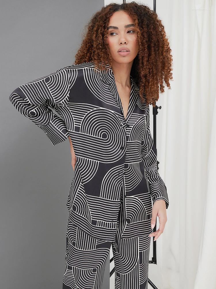 

Women' Sleepwear Hiloc Geometry Print Women Pajama Long Sleeve Women' Home Clothes Turn Down Collar In Matching Sets 2023 Autumn