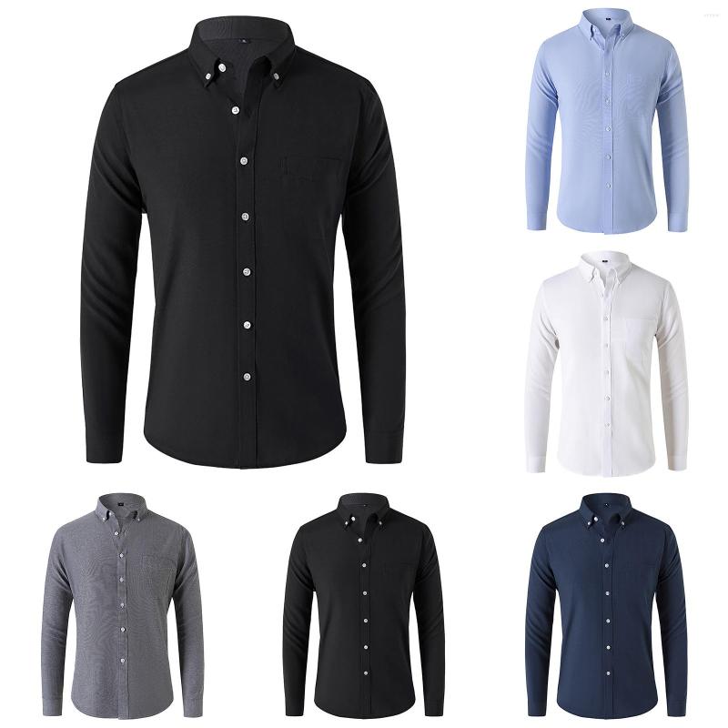 

Men's Casual Shirts Men'S Fashion Spring And Summer Long Sleeved Lapel Solid Color Shirt, Blue