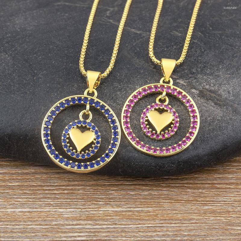 

Chains AIBEF Round Heart Hollow Out Shape Gold Plated 4 Color Rhinestone Pendant Women Copper Zircon Necklace Jewelry Unisex Lover Gift