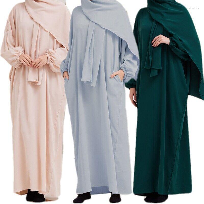 

Ethnic Clothing Ramadan Solid Color Chiffon Jilbab Scarf Prayer Clothes Suit Eid Islamic Muslim Womens Dress Loose Robe Kaftan