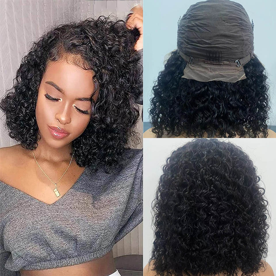 

Short Water Wave Bob Wig Lace Front Human Hair Wigs 4X4 Closure Bob Wig for Women 13x4 Water Wave Lace Frontal Wig, Natural color