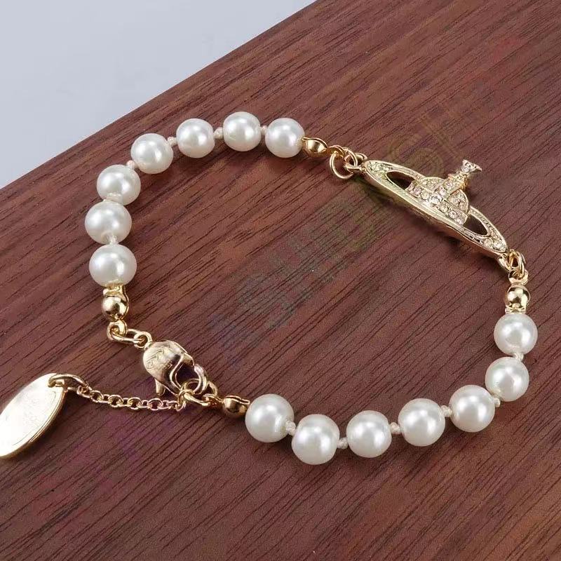 

Saturn bracelet pearl beaded strand diamond tennis planet bracelets woman gold designer jewelryfashion accessories with boxs999999
