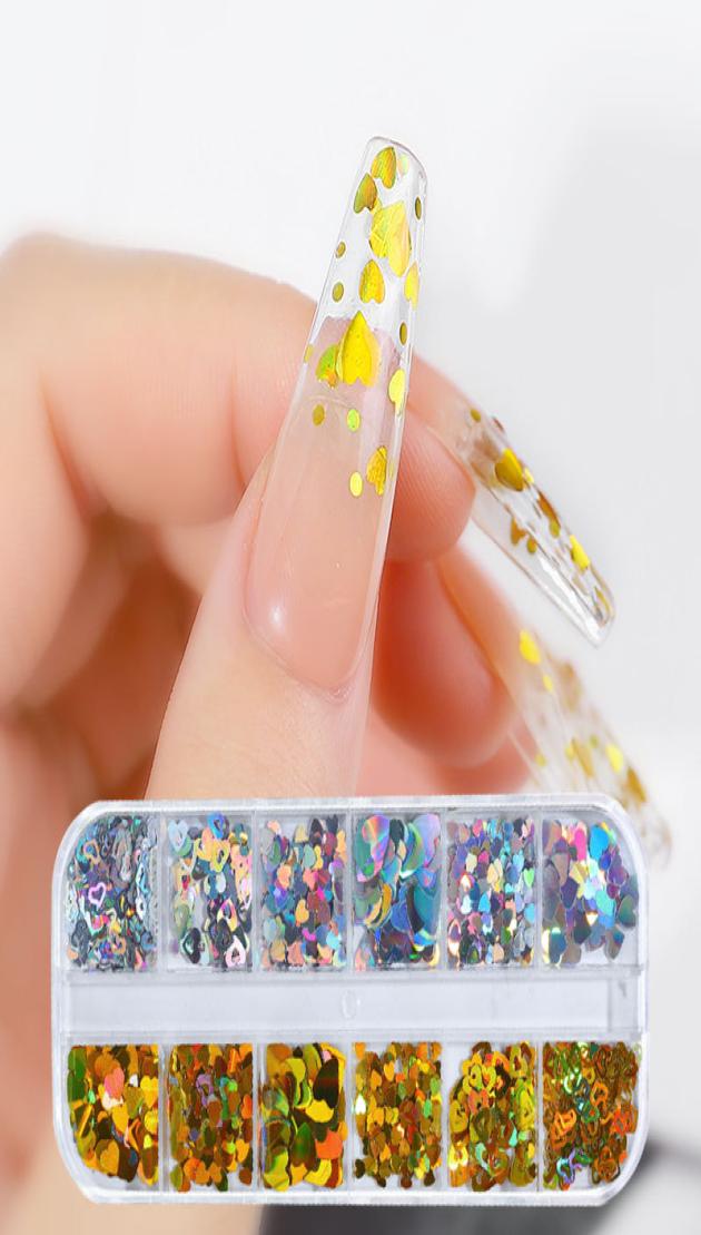 

12 Grids Holographic glitter Nail Glitter Sequins Heart letter 3D Laser Flakes Polish Decor for Nails Accessories7801631