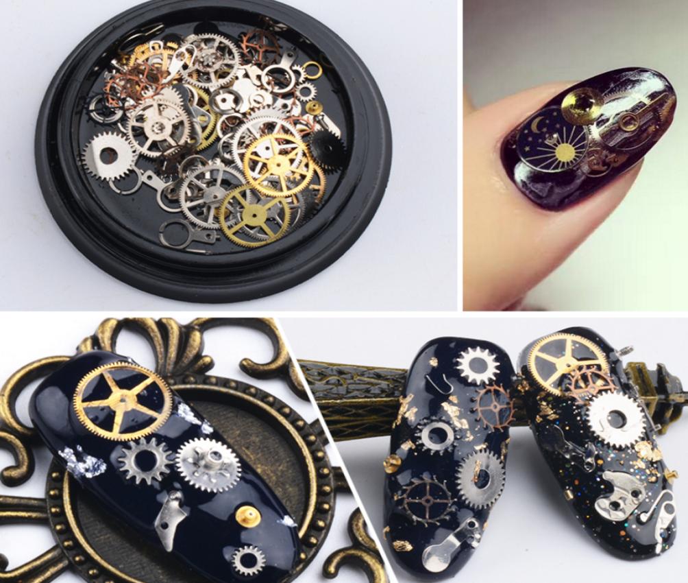 

DHL Nail art Decorations Steam Punk Parts Clocks Studs Gear 3D time Nail Art Wheel Metal Manicure Pedicure DIY Tips Ornaments4902235