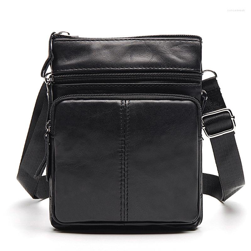 

Evening Bags Messenger Bag Men's Shoulder Genuine Leather Flap Small Male Man Crossbody For Men Natural Phone Pouch, Black
