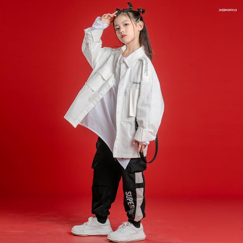 

Stage Wear Kids Hip Hop Jazz Dance Costume Black White Shirt Or Pants For Girls Boys Clothes Street Show Dancewear, White t shirt
