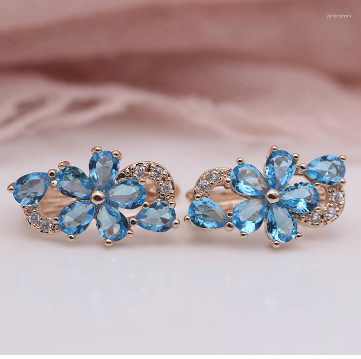 

Stud Earrings YLWHJJ Women Blue Elegant Crystal Flower Zircon Fashion Jewelry Purple Pink Fine Copper Upscale Earring
