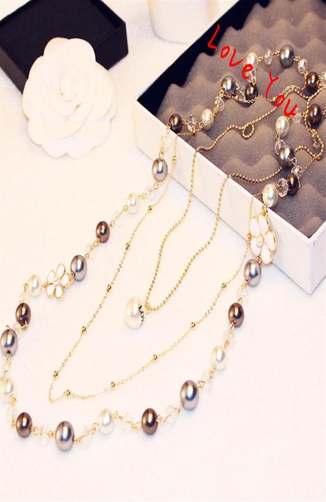 

Luxury Korean Designer multilayer Necklace Pendant Pearl Chain Necklace f288B6698028