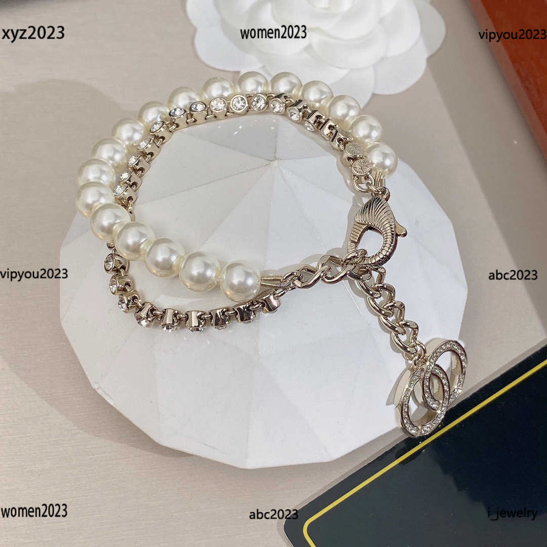 

women designer Bracelet Double layered design jewelry high quality White pearl chain Beaded bracelets #Including box new arrival