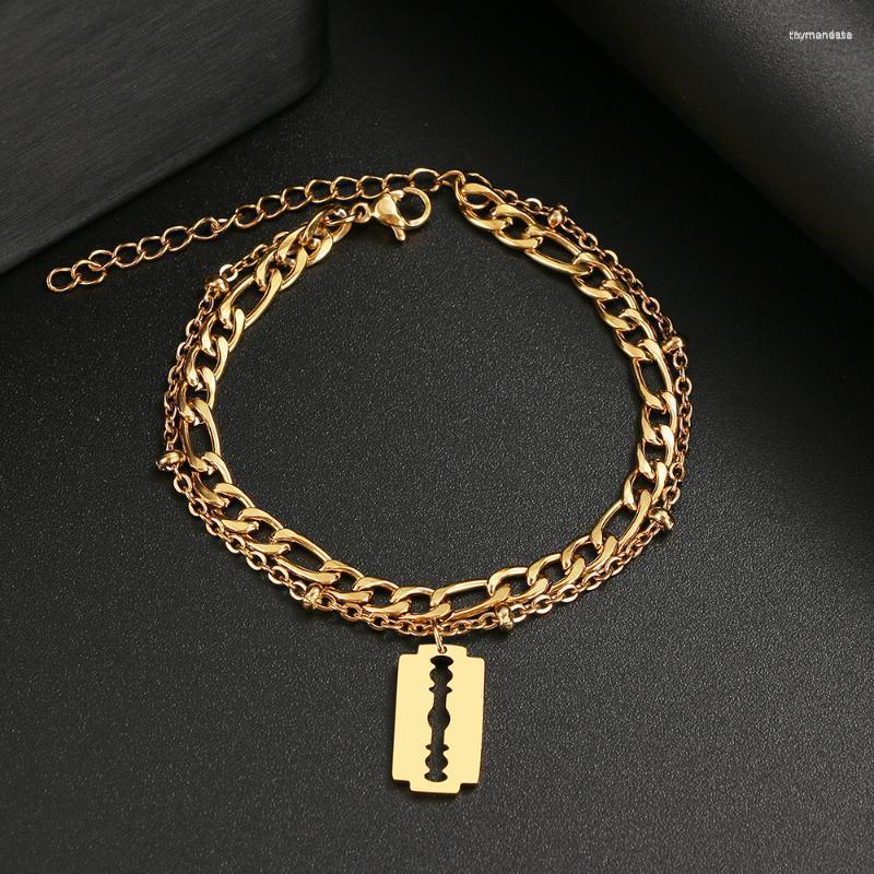 

Link Bracelets Chain Stainless Steel Bracelet Trendy Classic Blade Pendant For Men Women Jewelry Party Friends Gifts WeddingLink Raym22