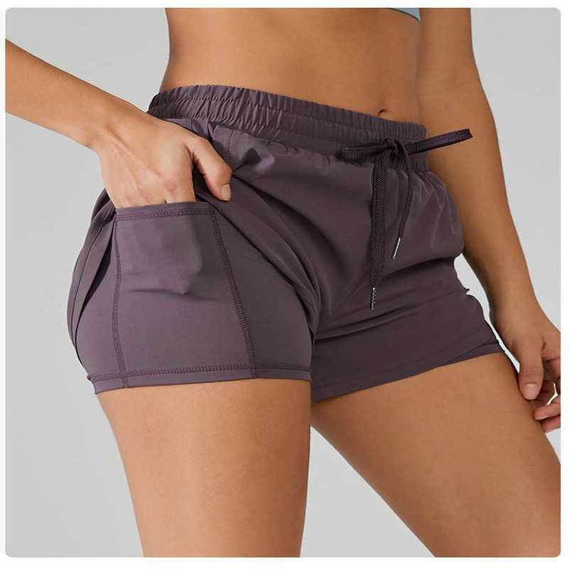 

LL Womens Yoga Shorts Exercise Short Pants Double Layer Fitness Wear Girls Running Elastic Female Pants Sportswear, Purple