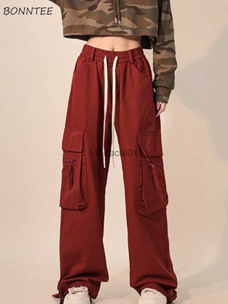 

S3XL Casual Cargo Pants Women Pockets Design Streetwear Tender Korean Fashion Style dents Drawstring Autumn Daily Basic Chic L230621, Black