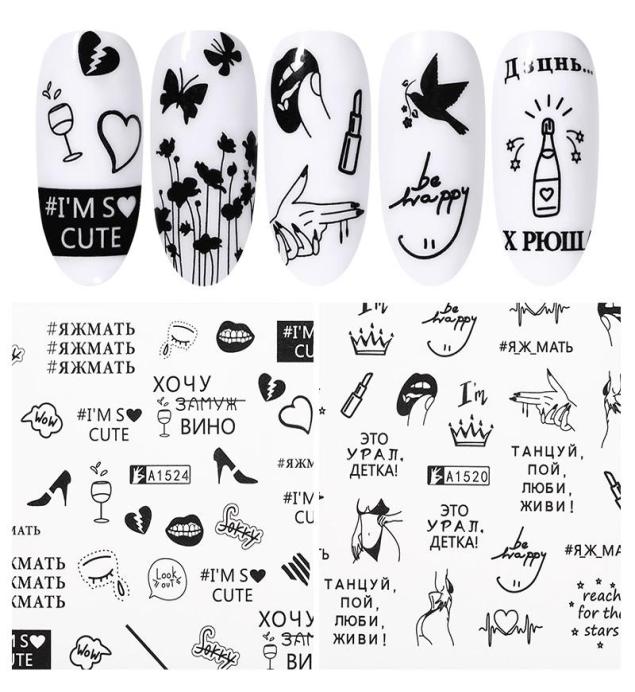 

1 Sheet Nail Art Stckers Flower Patterns Water Transfer Decals Stickers Black White Color DIY Design for Nail Art Decoration5528281, Multi