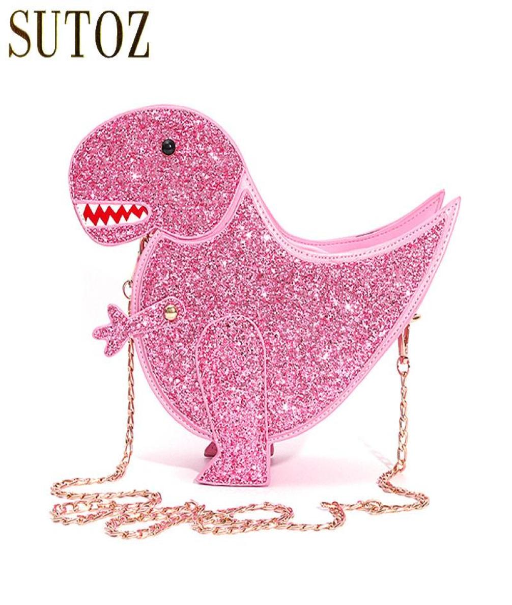 

Unique Dinosaur Shaped Glitter Crossbody Bags for Girls Small Woman Chain Shoulder Bag Funny Children Party Bags Purse BA6805734417, Pink