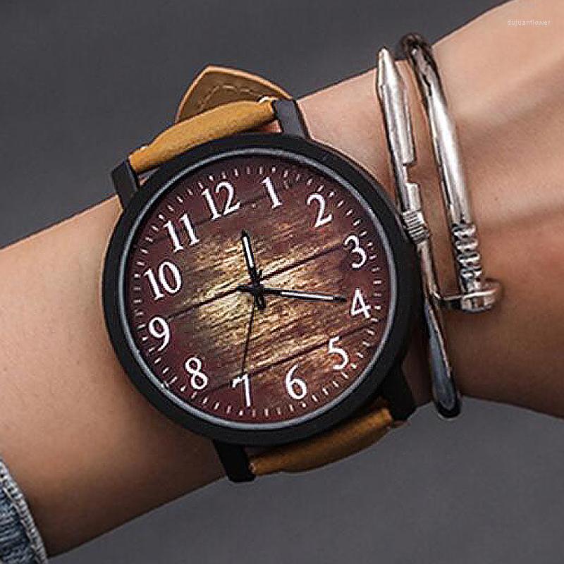 

Wristwatches Fashion Wooden Watch Men Casual Sport Watches Large Dial Leather Strap Quartz Unisex Montre Homme Reloj Hombre, Black 2