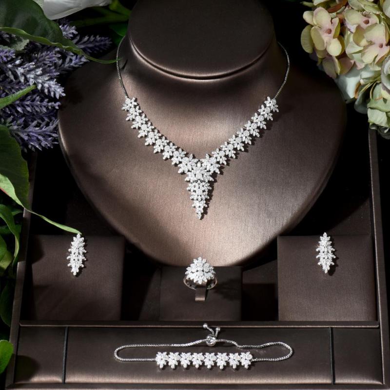 

Necklace Earrings Set Fashion African Female Bride Wedding Jewelry 4 Piece Cubic Zirconia Earring Engagement Party Accessories N-795, Picture shown