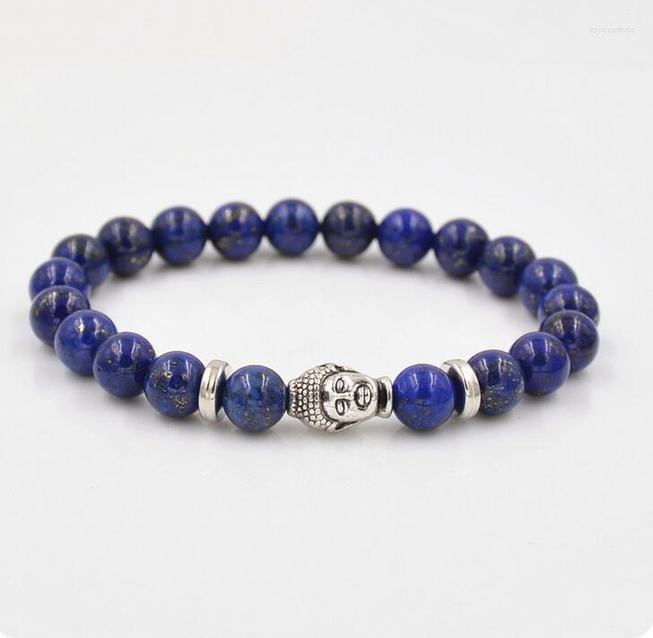 

Charm Bracelets BPPCCR Lapis Lazuli Stone 8mm Buddha Head Metal Beaded Chakra Bracelet Prayer Beads Jewelry Men Women Pulsera