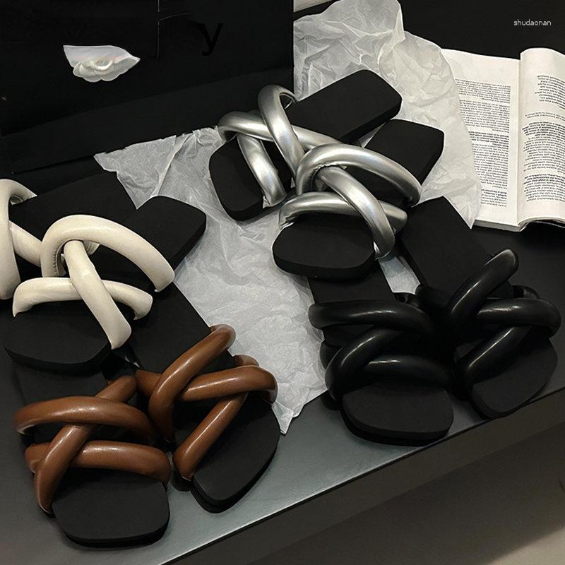 

Slippers 2023 Summer Designers Woman Fashion Open Toe Ladies Flats Slide Shoes Female Outdoor Beach Sandalias, Beige