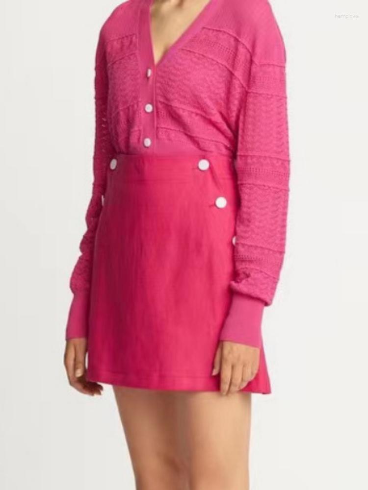 

Women's Knits Women Sweater 2023 Spring And Summer Solid Color Hollow Knitted Long-sleeved Cardigan, Rose red