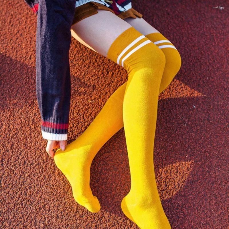 

Women Socks 1 Pair Japanese Style Thigh Stockings Striped Print Thick Autumn Winter Over Knee, Black