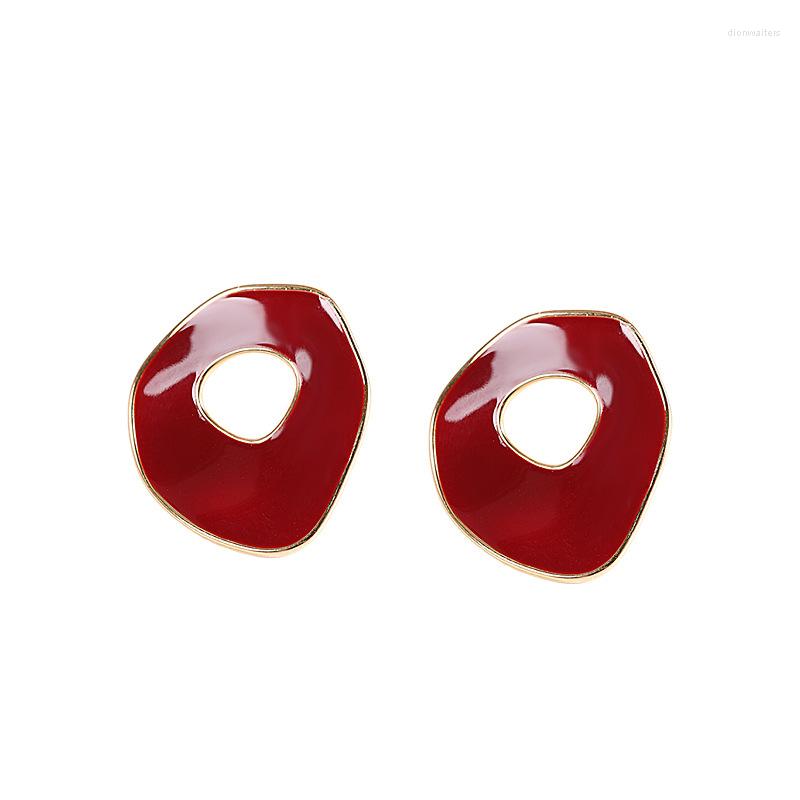 

Stud Earrings Real S925 Silver Gold-plated Burgundy Drip Glaze Geometric Simple Temperament And Personality Women's
