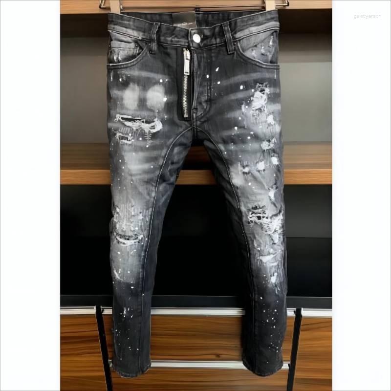 

Men's Jeans Men's Fashion High Street Denim Fabric Pants Trendy Casual Moto&Biker Hole Spray Painted A395