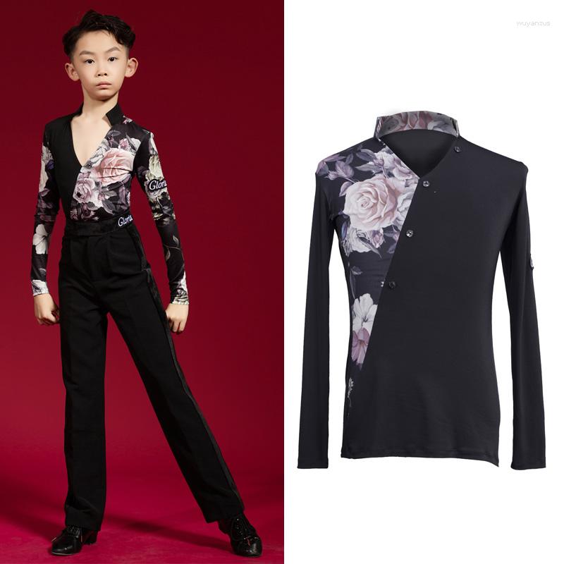 

Stage Wear Latin Dance Tops For Boys Black Ballroom Pants Long Sleeve Salsa Dancing Outfit Costume Modern DL7773, Only tops