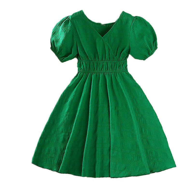 

Girl's Dresses Kids Dress For Girls 8-12Year Green Bubble Sleeves V-Neck Dress SweetStyle AA230531