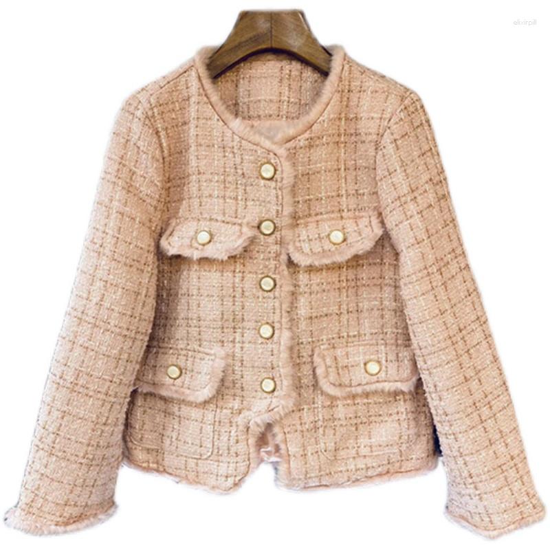 

Women' Jackets High Quality Wool 2023 Autumn Winter Coat Outerwear Women Pocket Patchwork Long Sleeve Pink Woolen Coats Clothes, Picture shown