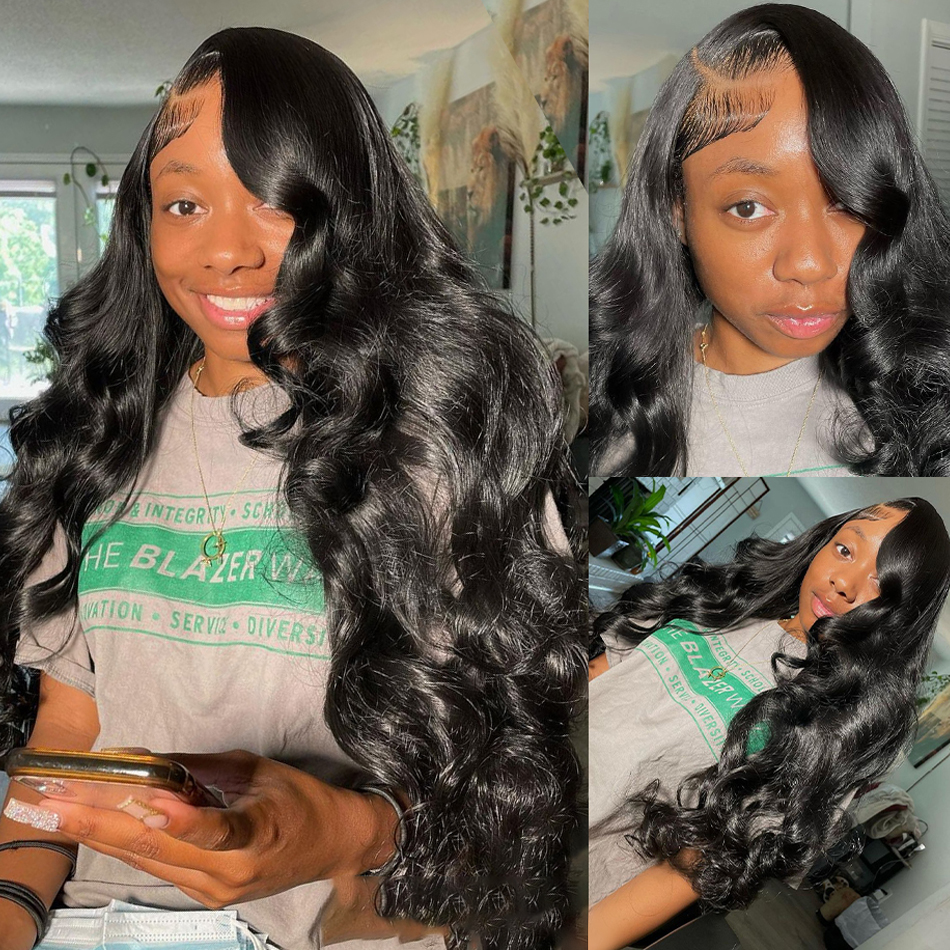 

Brazilian 28 Inch Body Wave 13x4 Lace Front Human Hair Wig Glueless Hd Transparent Lace Frontal Wig Pre Plucked For Women, Natural color