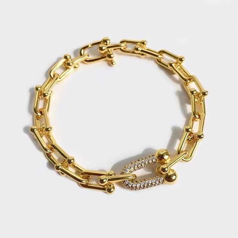 

Advanced sense Netizen Fashion Light Luxury Horseshoe Buckle Bracelet Women's Advanced Sense Tiffay U-shaped Ring Interlocking Diamond Couple Bamboo Knot With logo