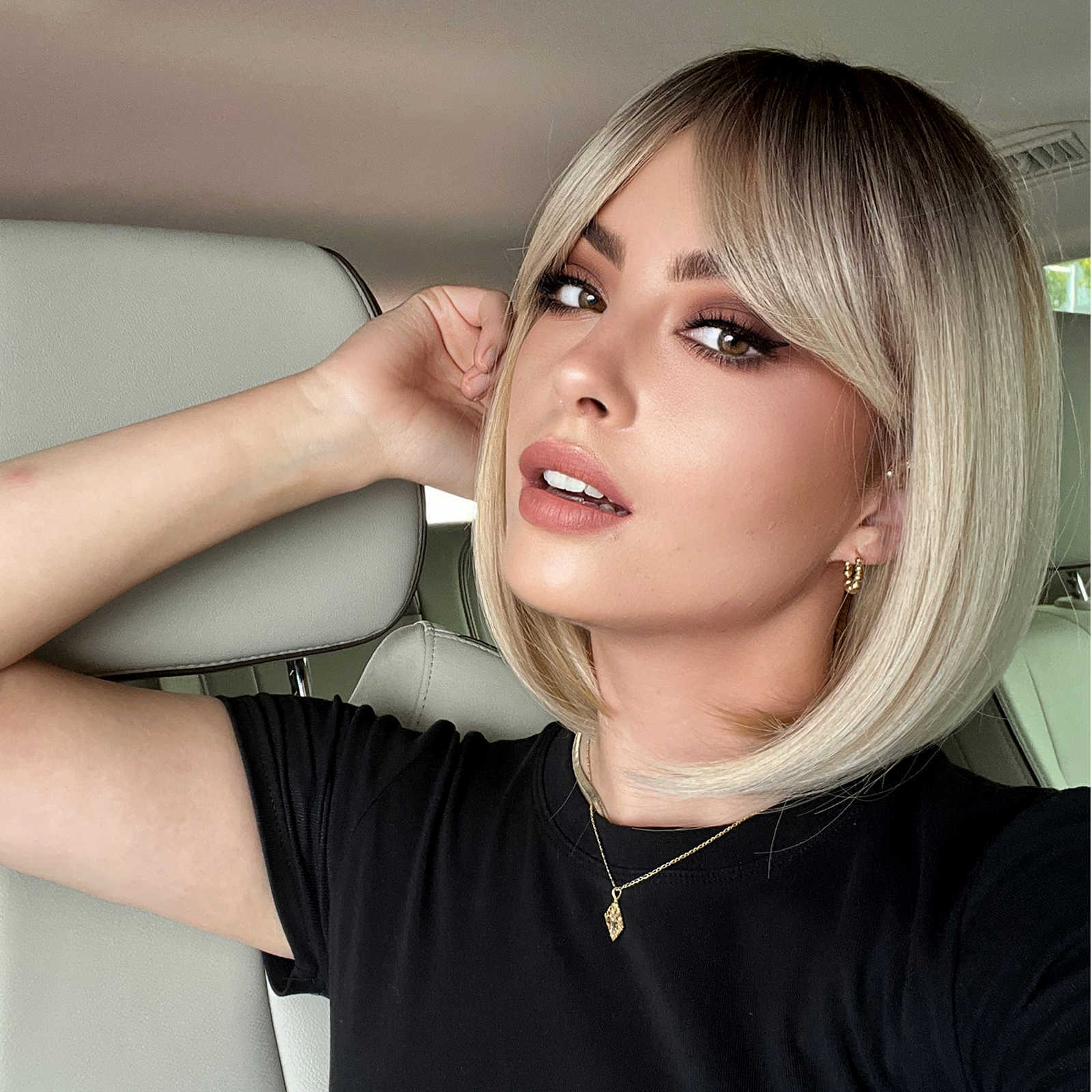 

Synthetic Wigs Easihair Short Blonde Straight Bob Synthetic Wig with Bangs Ombre Natural Hair for Women Daily Cosplay Heat Resistant 230227, Lc299-1