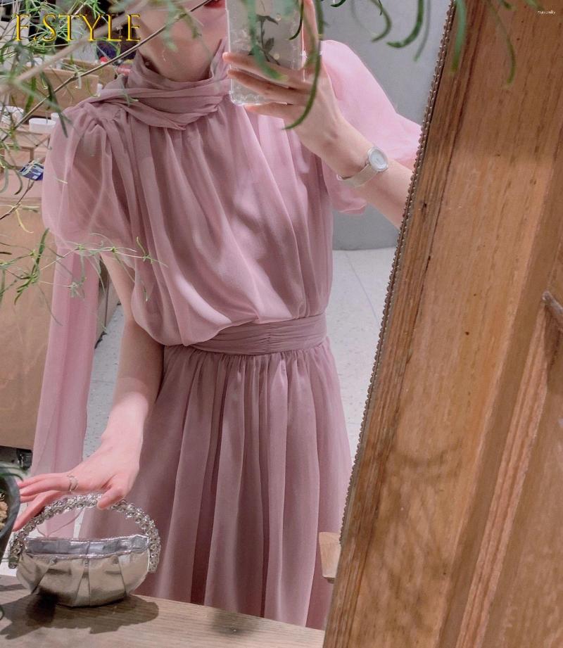 

Work Dresses F GIRLS Pink Fairy Chic Dress Suits Women Summer 2023 Sweet Stand Collar Lace Up Puff Sleeve Top High Waist Slim Skirt Set, Purple